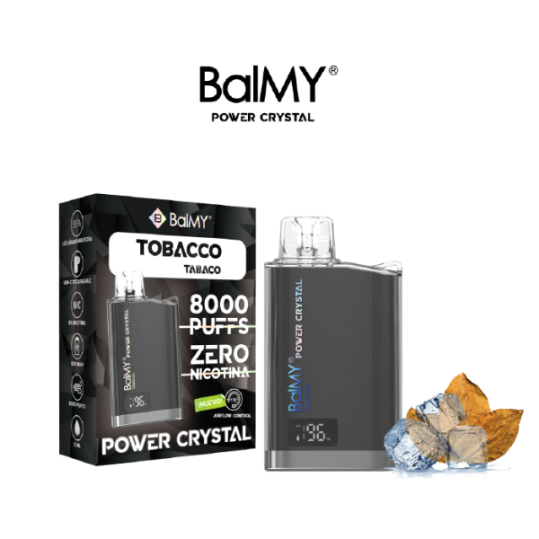 Estuche 10 uds – Vaper desechable BalMY Power Crystal ZERO nicotina – Tabaco