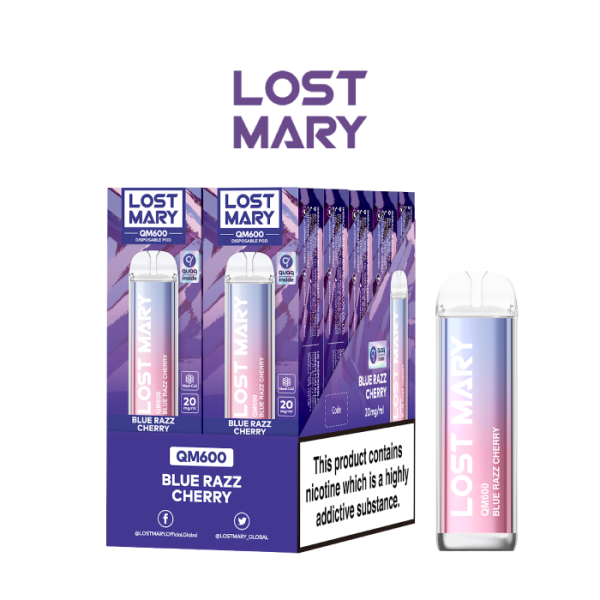 Estuche 10 uds – Lost Mary QM Crystal 600 pod desechable 20mg/ml nicotina – Frambuesa azul y Cereza