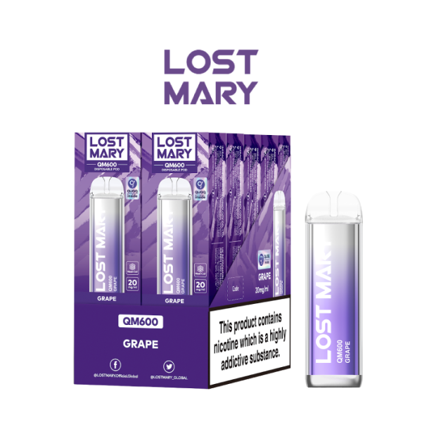 Estuche 10 uds – Lost Mary QM Crystal 600 pod desechable 20mg/ml nicotina – Uva