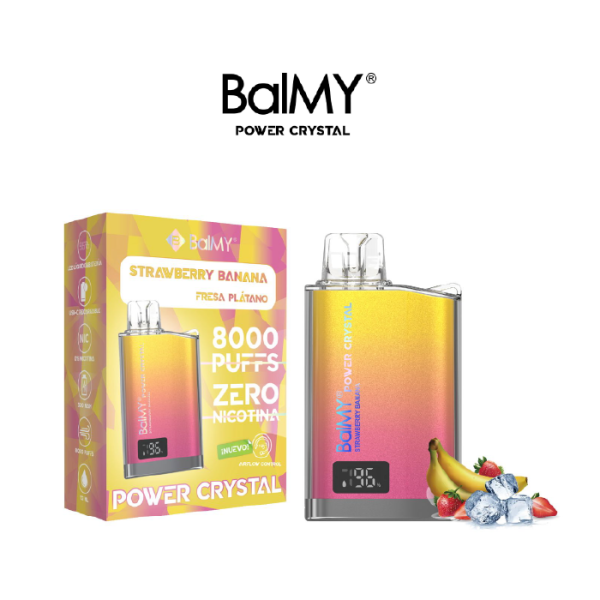 Estuche 10 uds – Vaper desechable BalMY Power Crystal ZERO nicotina – Fresa Banana