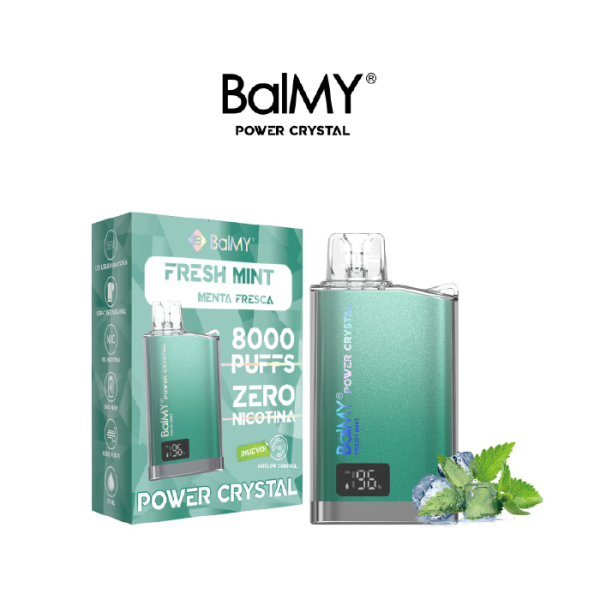 Estuche 10 uds – Vaper desechable BalMY Power Crystal ZERO nicotina – Menta fresca