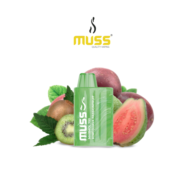 Estuche 10 pods desechables MUSS Marmol 700 con nicotina 20mg/ml – Kiwi, Fruta de la Pasión y Guayaba