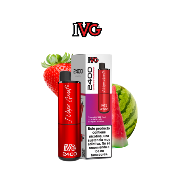 Pod desechable IVG 2400 puff 4 en 1 con 20mg/ml nicotina – Fresa y Sandía