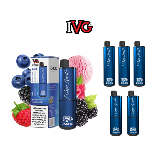 Estuche 5 pods desechables IVG 2400 puff 4 sabores en 1 con 20mg/ml nicotina – Blue Edition