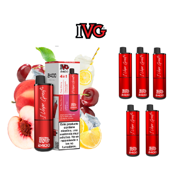 Estuche 5 pods desechables IVG 2400 puff 4 sabores en 1 con 20mg/ml nicotina – Cherry Edition