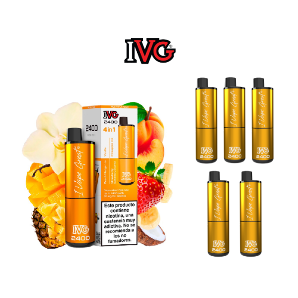 Estuche 5 pods desechables IVG 2400 puff 4 sabores en 1 con 20mg/ml nicotina – Exotic Edition