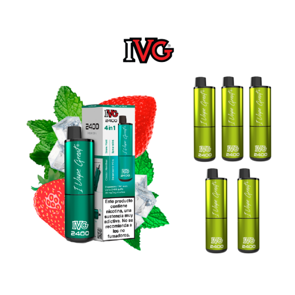 Estuche 5 pods desechables IVG 2400 puff 4 sabores en 1 con 20mg/ml nicotina – Mint Edition