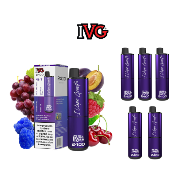 Estuche 5 pods desechables IVG 2400 puff 4 sabores en 1 con 20mg/ml nicotina – Purple Edition