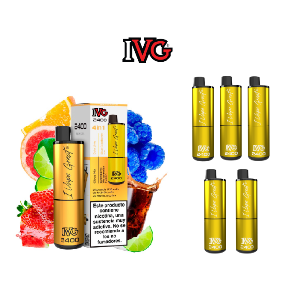 Estuche 5 pods desechables IVG 2400 puff 4 sabores en 1 con 20mg/ml nicotina – Summer Edition