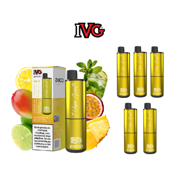 Estuche 5 pods desechables IVG 2400 puff 4 sabores en 1 con 20mg/ml nicotina – Yellow Edition