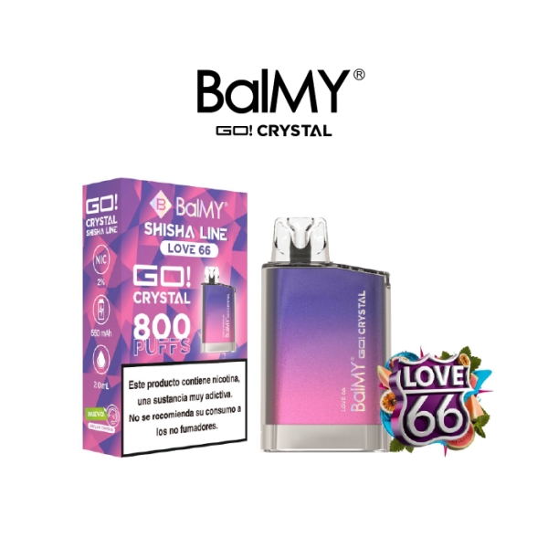 Estuche 10 pods desechables BalMY GO Crystal 800 puffs 20mg/ml nic. sabores Shisha Line – Love 66