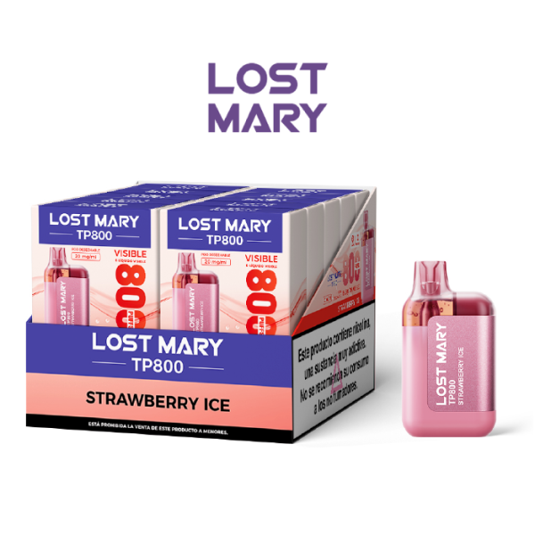 Estuche 10 uds – Lost Mary pod desechable TP 800 puffs 20mg/ml nicotina – Fresa Helada