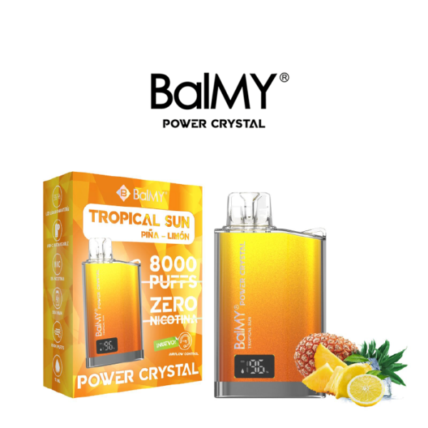 Vaper desechable BalMY Power Crystal ZERO nic. 8.000 puff – Tropical Sun (Piña Limón)