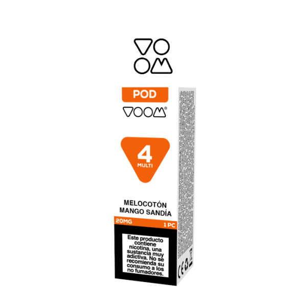 Estuche 5 cápsulas repuesto VOOM 4 MULTI POD prellenada 20mg/ml nicotina – (5 pack x 1) – Melocotón, Mango y Sandía