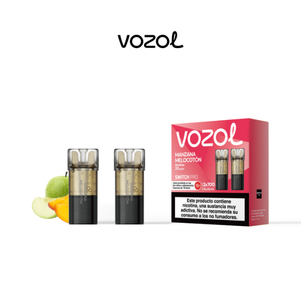 Estuche 20 cápsulas precargadas VOZOL Switch PRO 20mg/ml nicotina (10 x 2 uds/pack) – Manzana y Melocotón