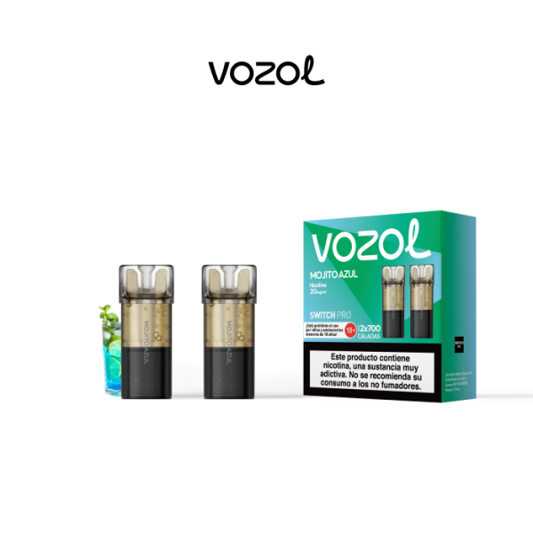 Estuche 20 cápsulas precargadas VOZOL Switch PRO 20mg/ml nicotina (10 x 2 uds/pack) – Mojito Azul